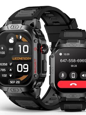 Military Smart Watch for Men, 2.02" Outdoor Sport Smartwatch with Flashlight, He